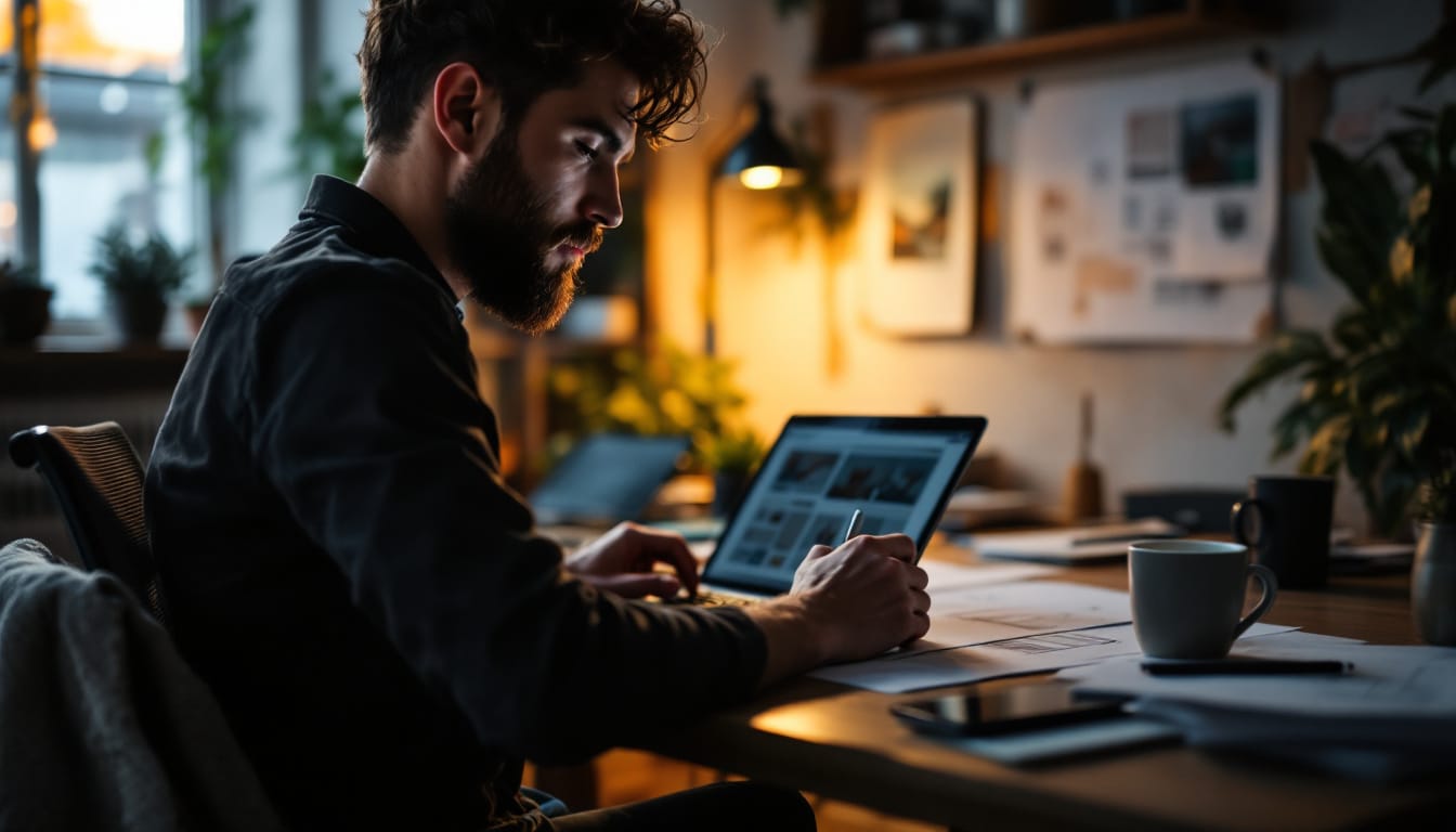 Person working on a laptop at a desk