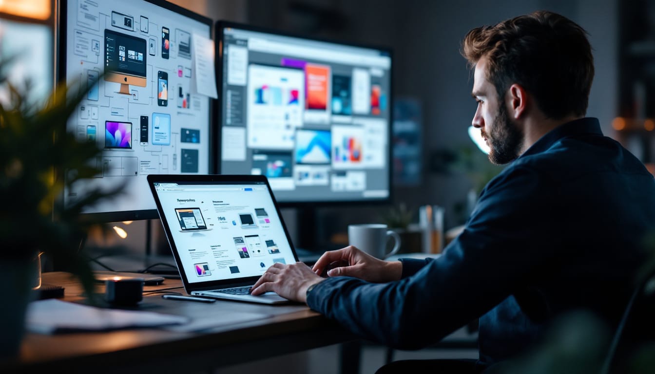 Designer working on digital interface at desk