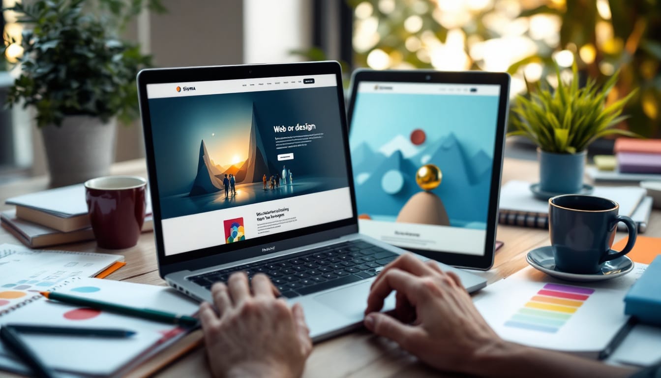 Person designing responsive websites on laptop.