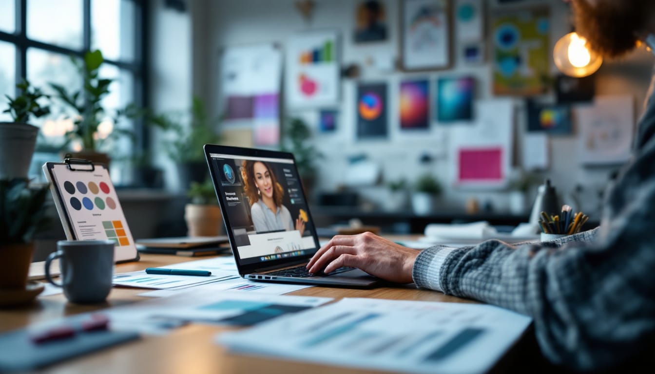 Man working on laptop in creative office