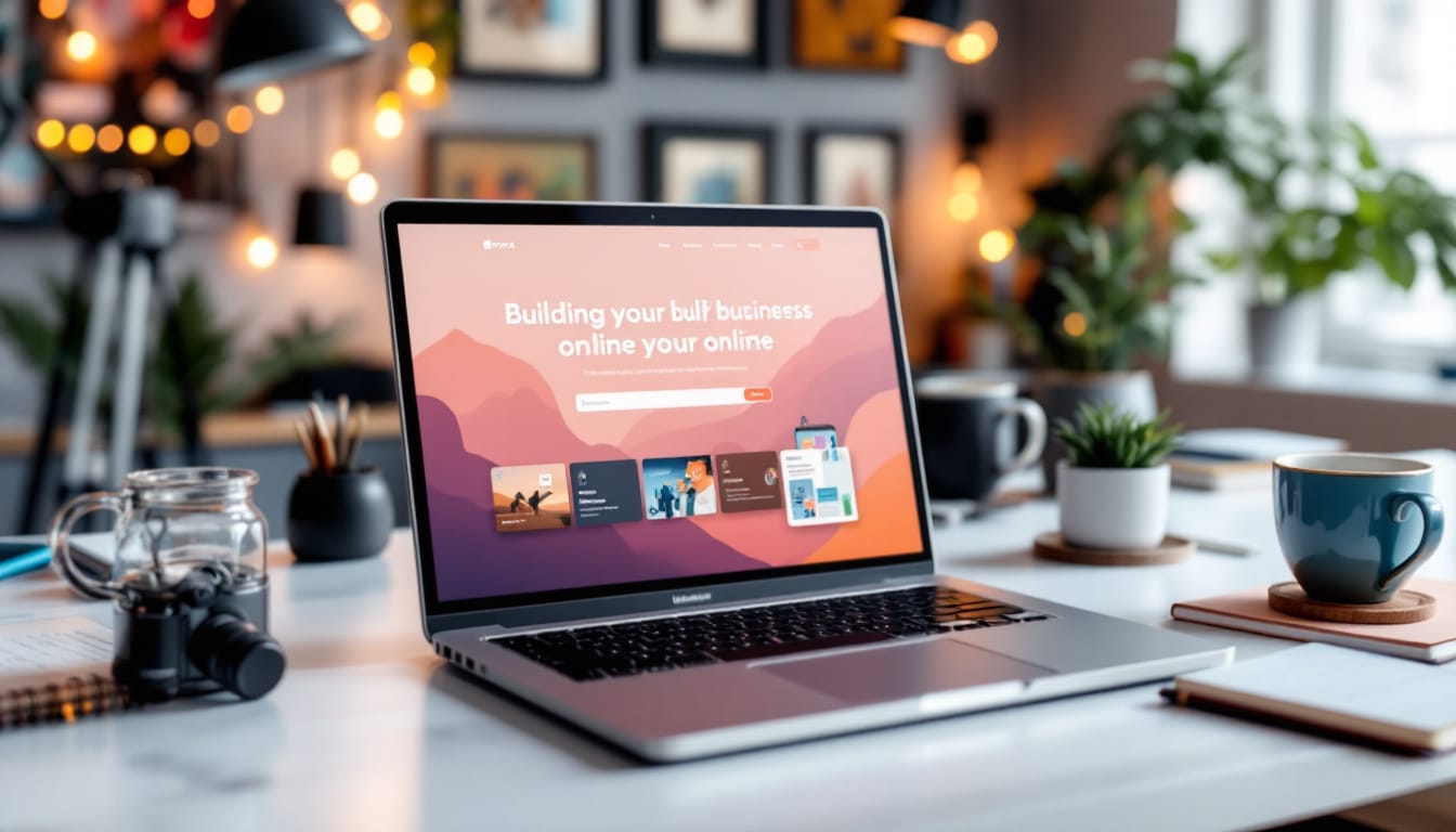 Laptop displaying website building business online