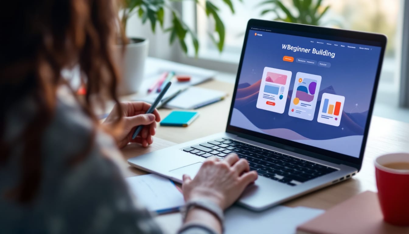 Person working on website design on laptop.