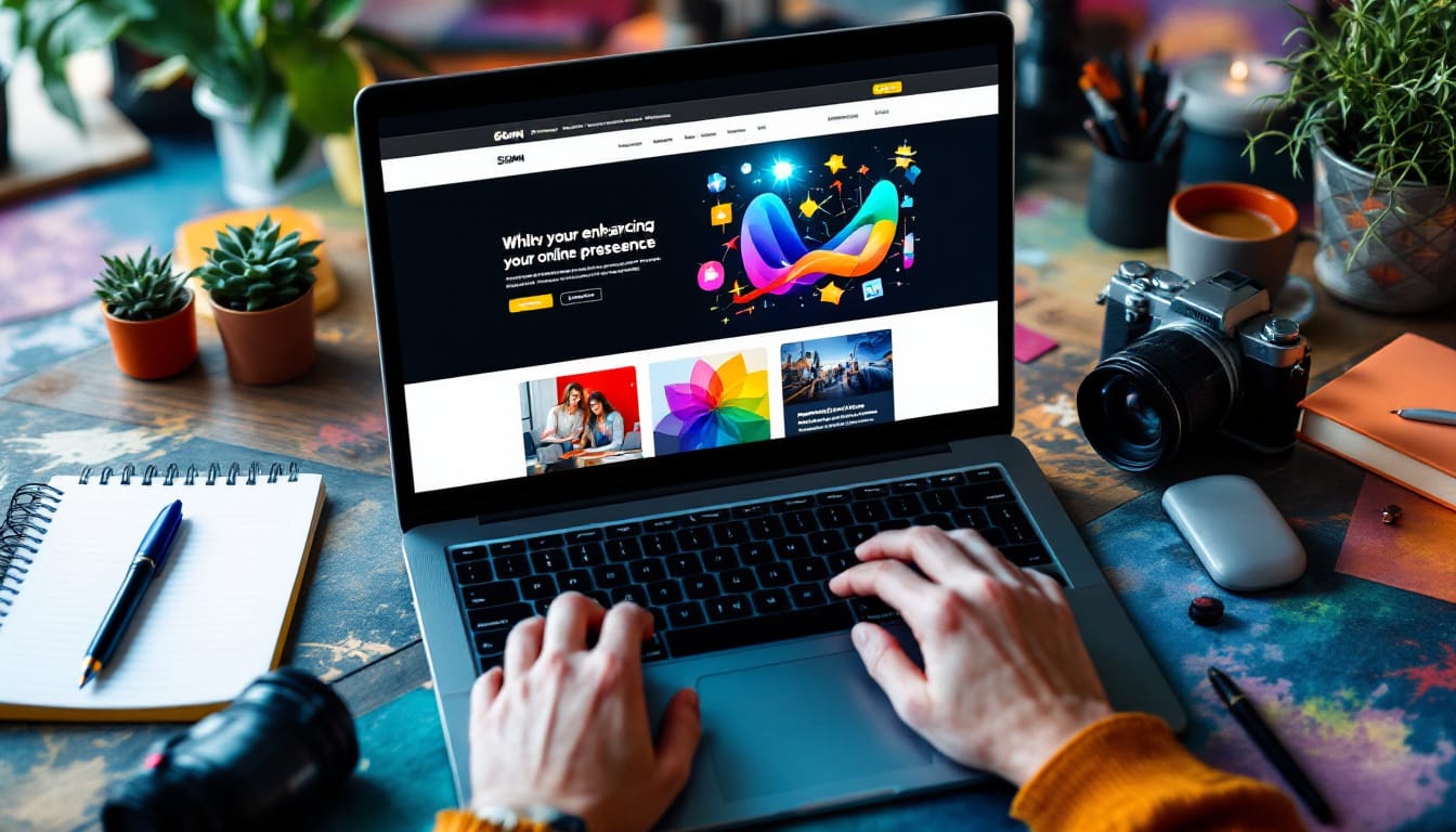 Person browsing creative website on laptop.